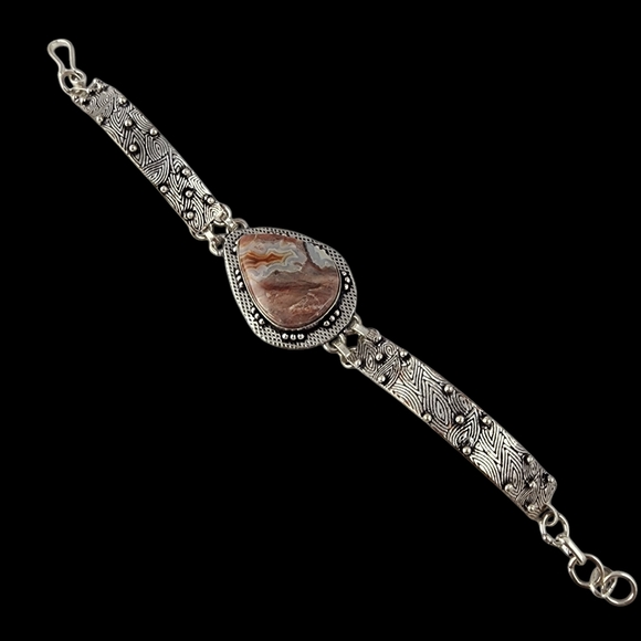 Agate gemstone bracelet silver chunky statement artisan crazy lace agate J30 - Picture 13 of 15